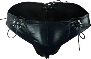 wodceeke Men's Leather Underwear Sexy Lace Up Panties Goth Punk Briefs Sissy Poucn Thongs for Party Club Night