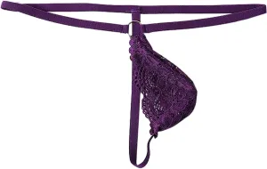 wodceeke Men's Sexy G-String Lace Thongs Pouch Sissy Lingerie T-Back Briefs See Through Underwear for Sex Naughty