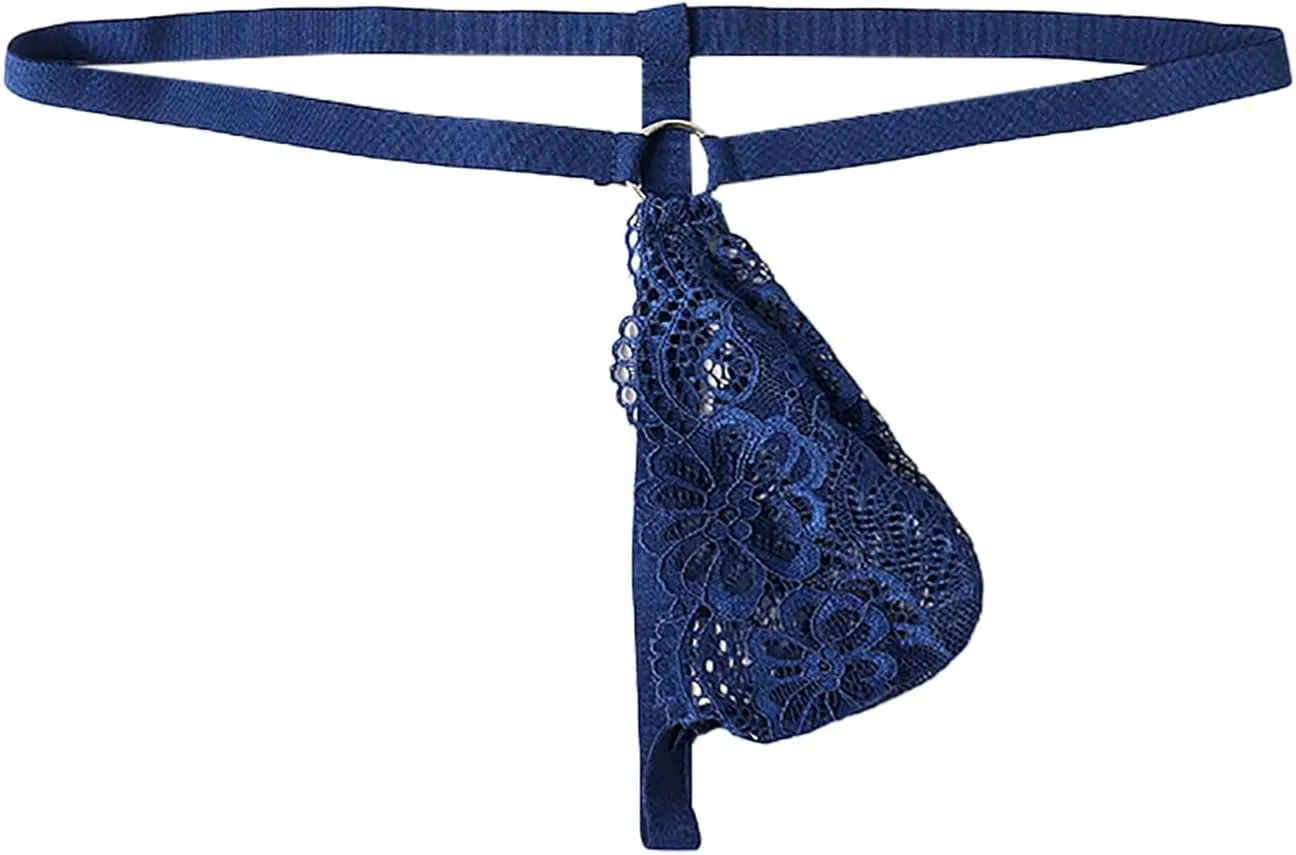 wodceeke Men's Sexy G-String Lace Thongs Pouch Sissy Lingerie T-Back Briefs See Through Underwear for Sex Naughty