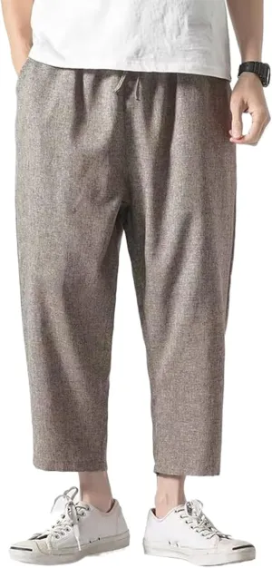 WOLONG Summer Harajuku Casual Pants for Men Solid Color Cotton Linen Men's Harem Pants