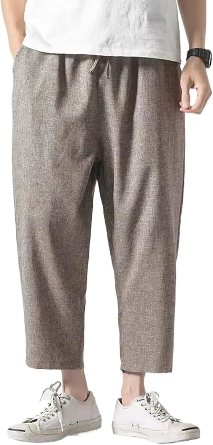 WOLONG Summer Harajuku Casual Pants for Men Solid Color Cotton Linen Men's Harem Pants