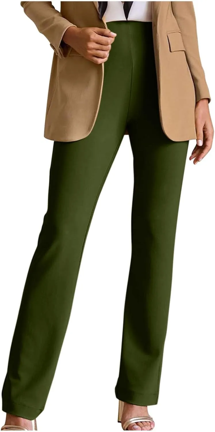 Women High Waist Pull-On Dress Pants Tummy Control Yoga Legging Trousers Business Casual Office Suit Pants for Work