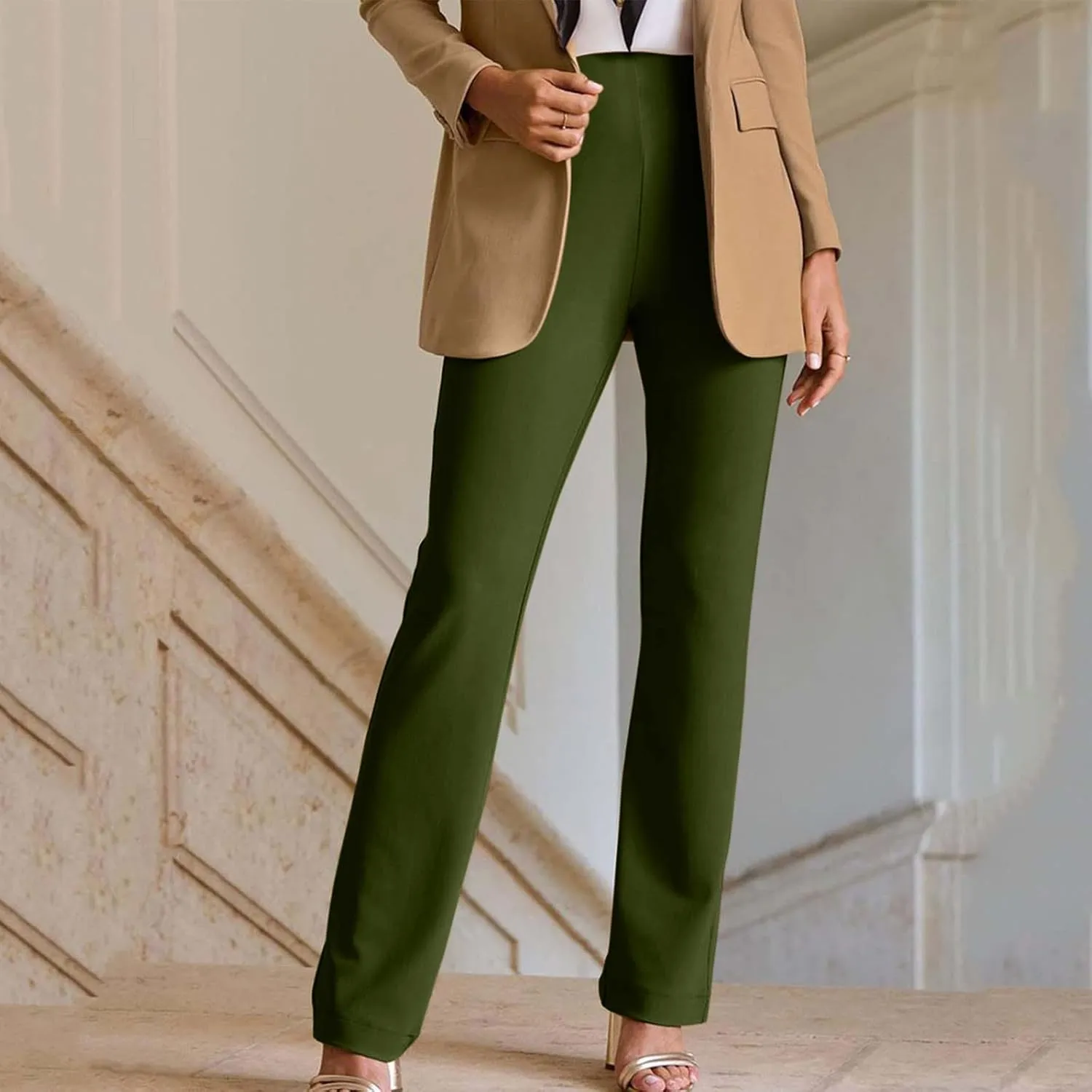 Women High Waist Pull-On Dress Pants Tummy Control Yoga Legging Trousers Business Casual Office Suit Pants for Work