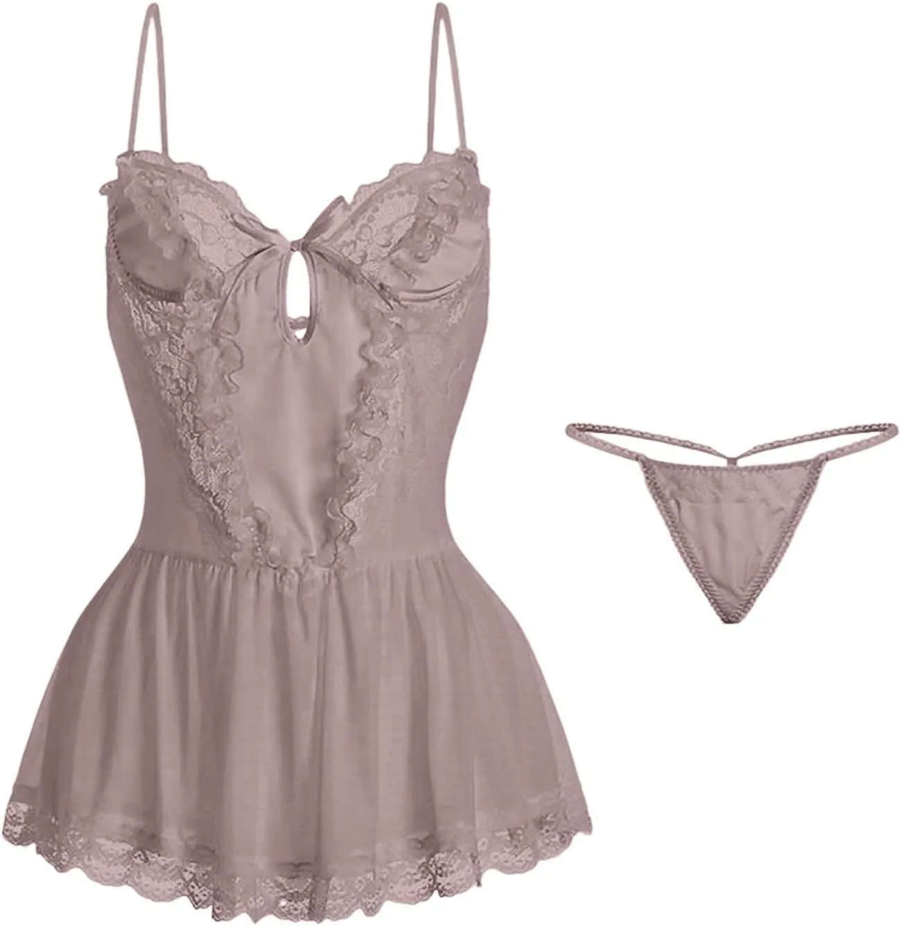 Women Satin Silky Lingerie Sexy Lace V Neck Nightgown Chemise Sleeveless Camisole Slip Midi Dress Satin Sleepwear 2025