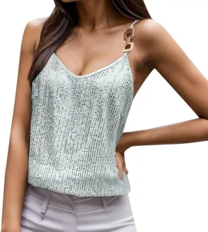 Women Spaghetti Strap V Neck Tank Tops Camisole Sleeveless Blouse