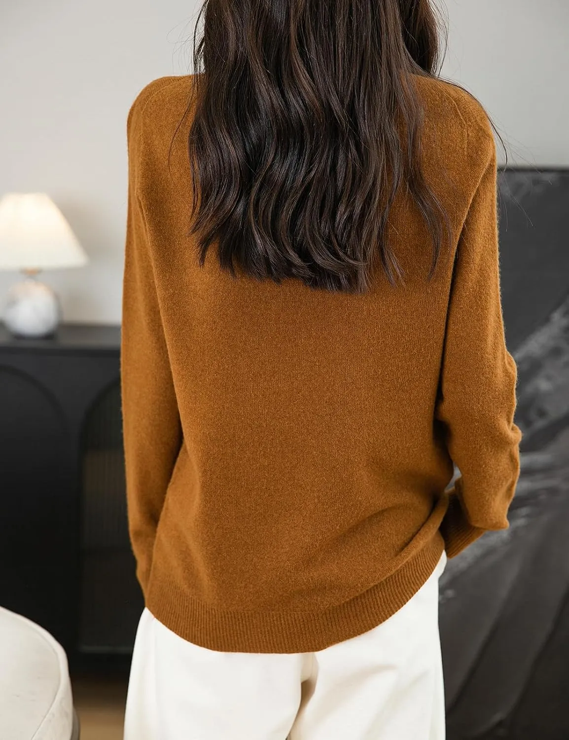 Women's 100% Merino Wool Seamless Sweater Mock Neck First-Line Ready to Wear Long Sleeve Knitted Pullover Tops