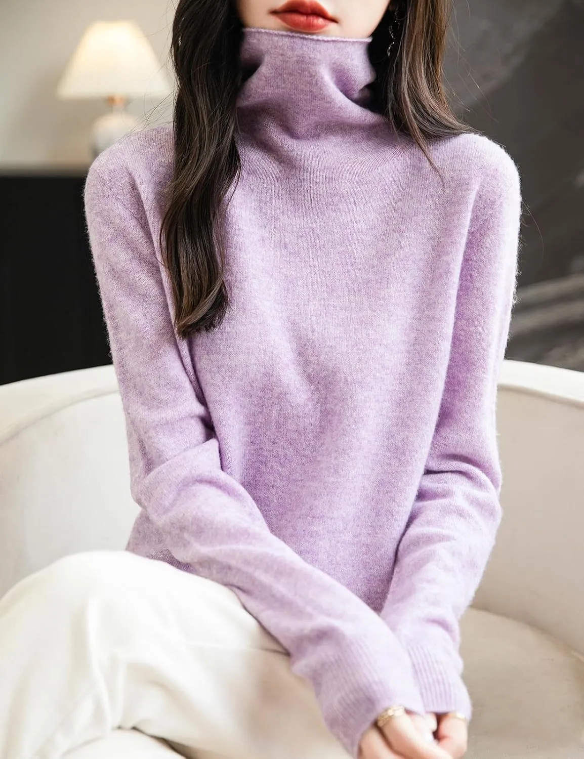 Women's 100% Merino Wool Seamless Sweater Turtleneck First-Line Ready to Wear Long Sleeve Knitted Pullover Tops
