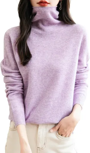 Women's 100% Merino Wool Seamless Sweater Turtleneck First-Line Ready to Wear Long Sleeve Knitted Pullover Tops