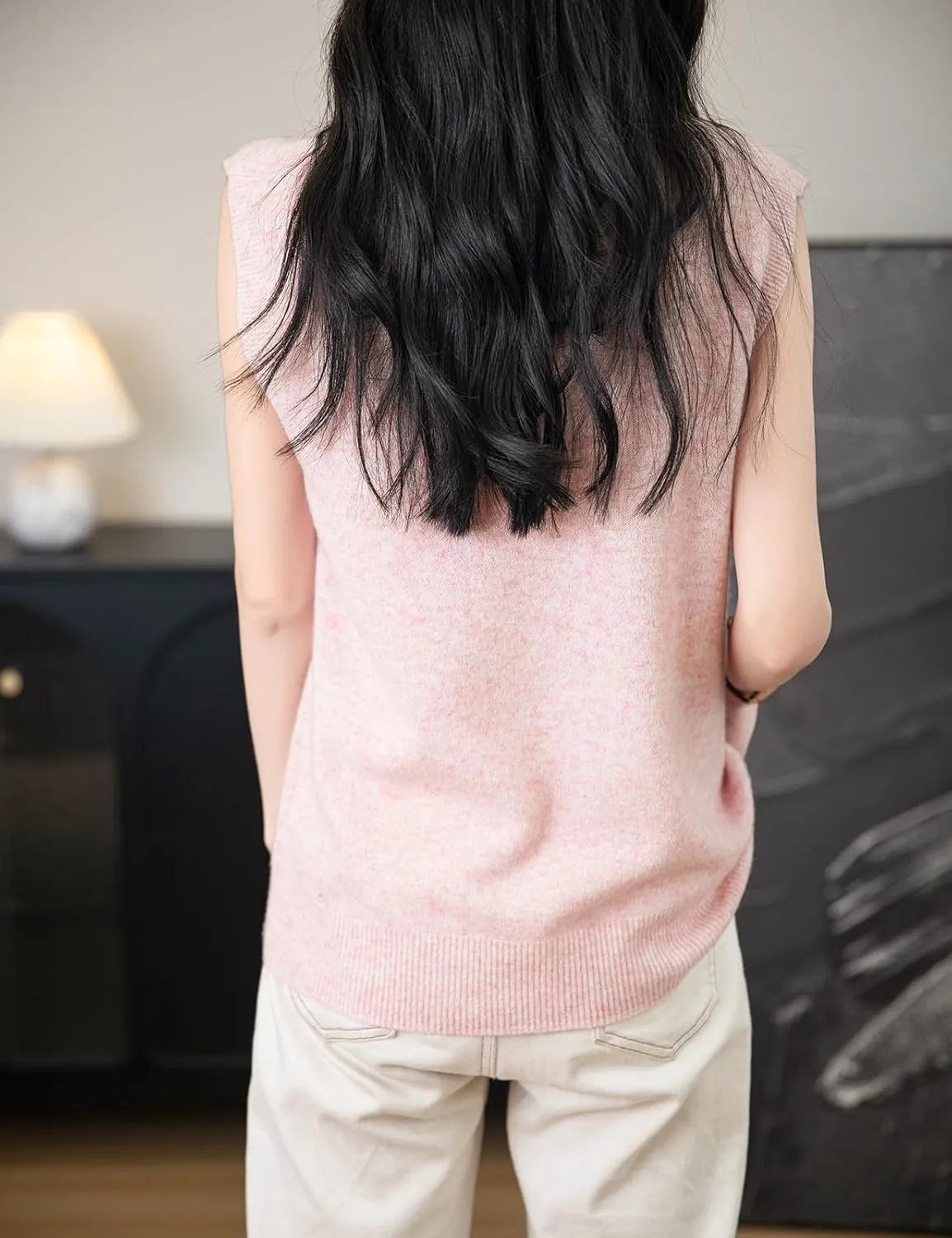 Women's 100% Merino Wool Spring Fall Winter First-Line Ready to Wear Mock Neck Seamless Knit Sleeveless Sweater Vest