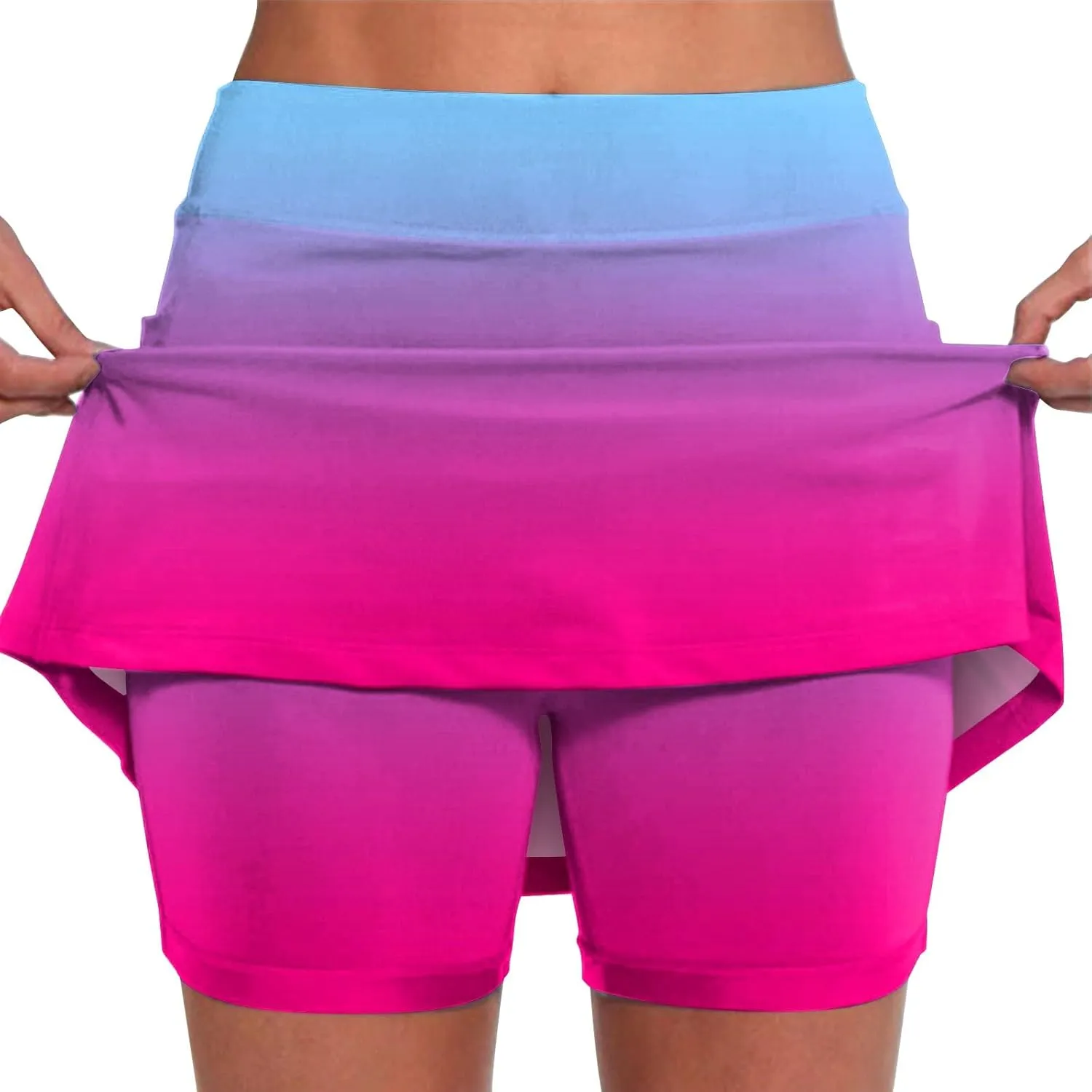 Womens Activewear Pleated Tennis Skirts Fade Pattern Printed Culottes Skinny Mid Waisted Workout Summer Casual Skirt