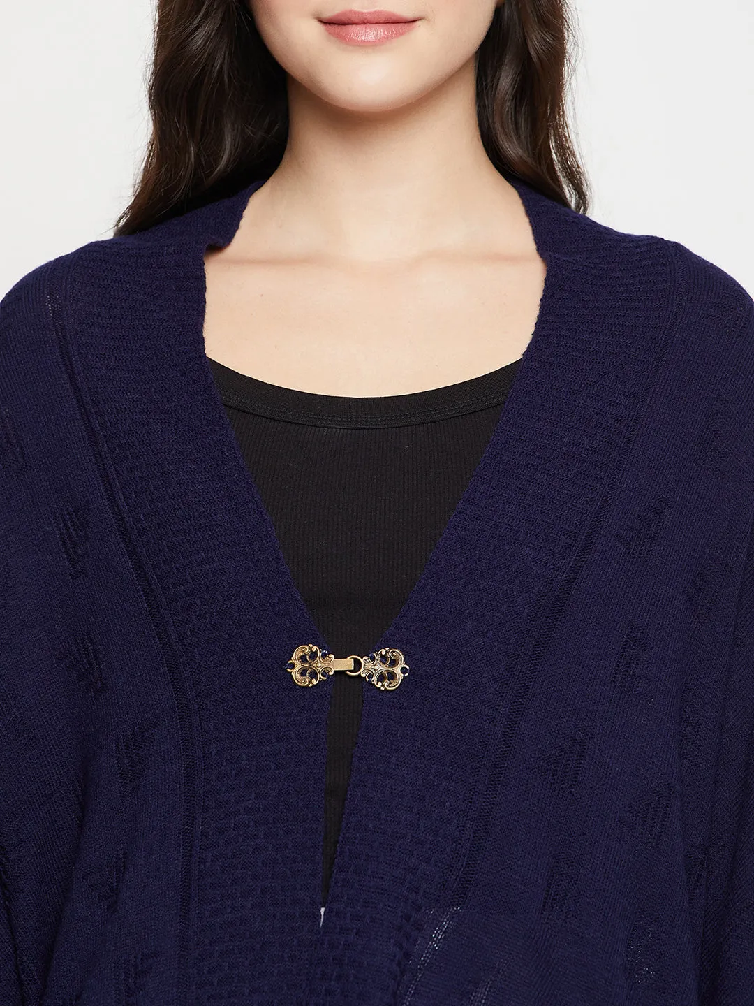 Women's Casual  Navy Jacquard Pattern  Stole