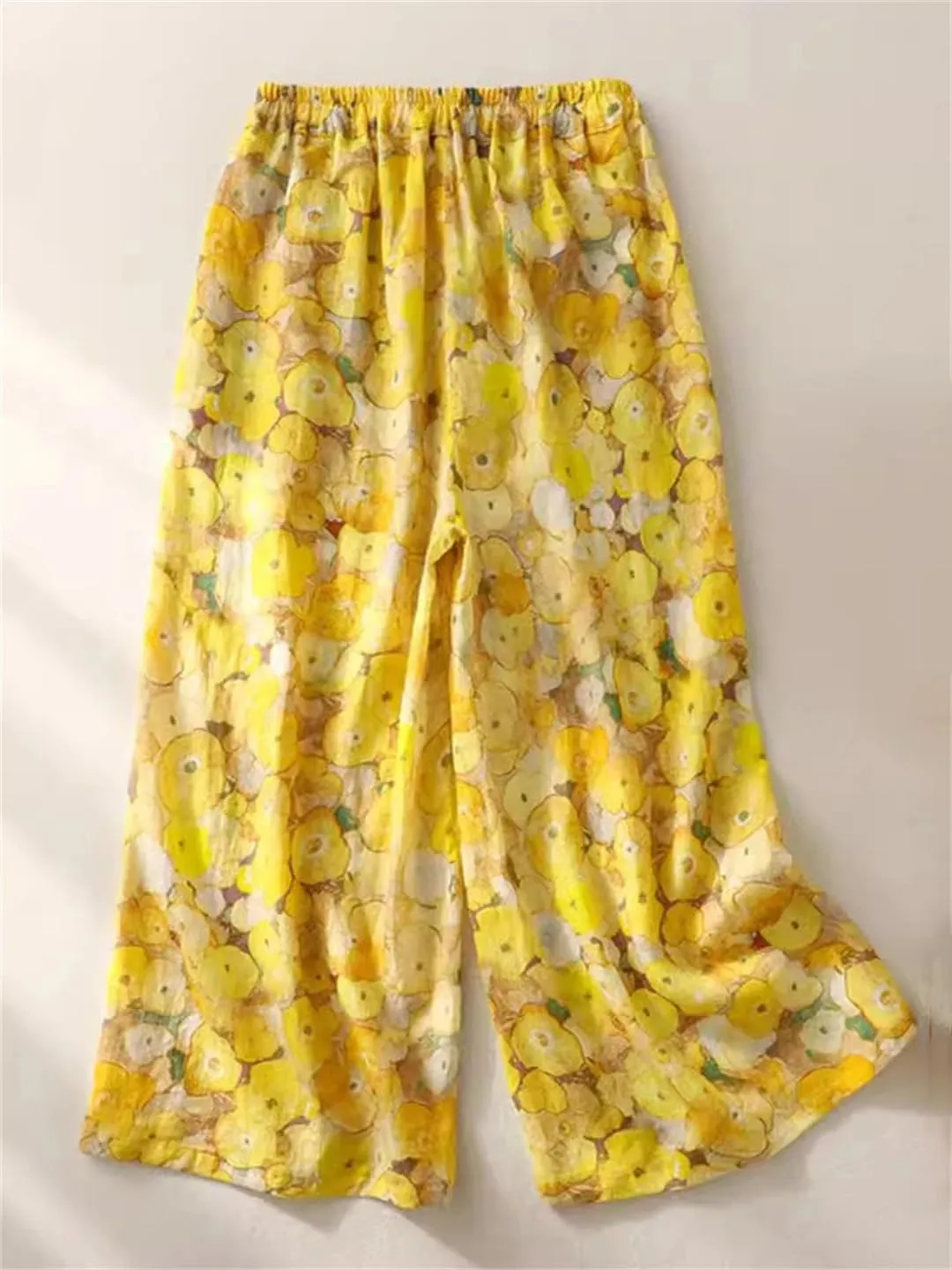 Women's Floral Trousers Thin Breathable Wide Leg Pants Drape Straight Harem Pants