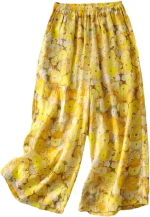 Women's Floral Trousers Thin Breathable Wide Leg Pants Drape Straight Harem Pants