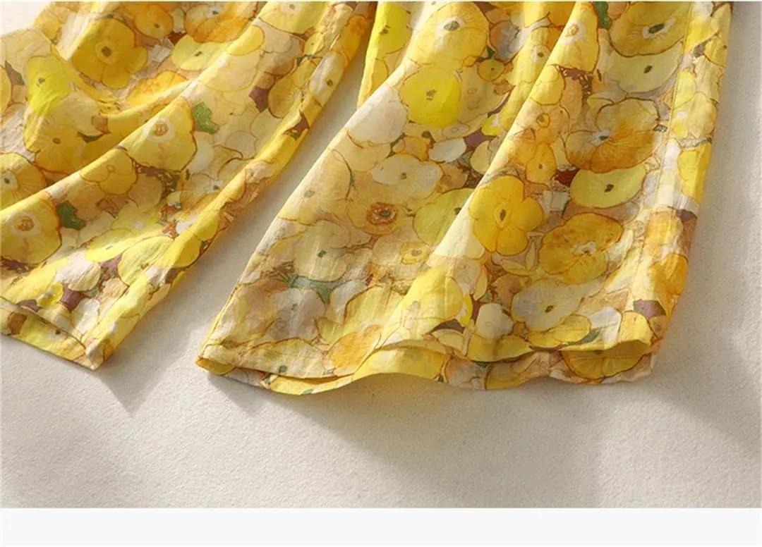 Women's Floral Trousers Thin Breathable Wide Leg Pants Drape Straight Harem Pants