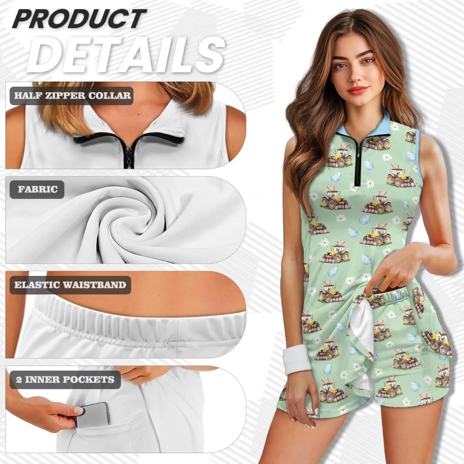 Women's Golf Shirt Sleeveless Tops High Waisted Skort Skirt Pant Set Quick Dry Golf Clothing Activewear