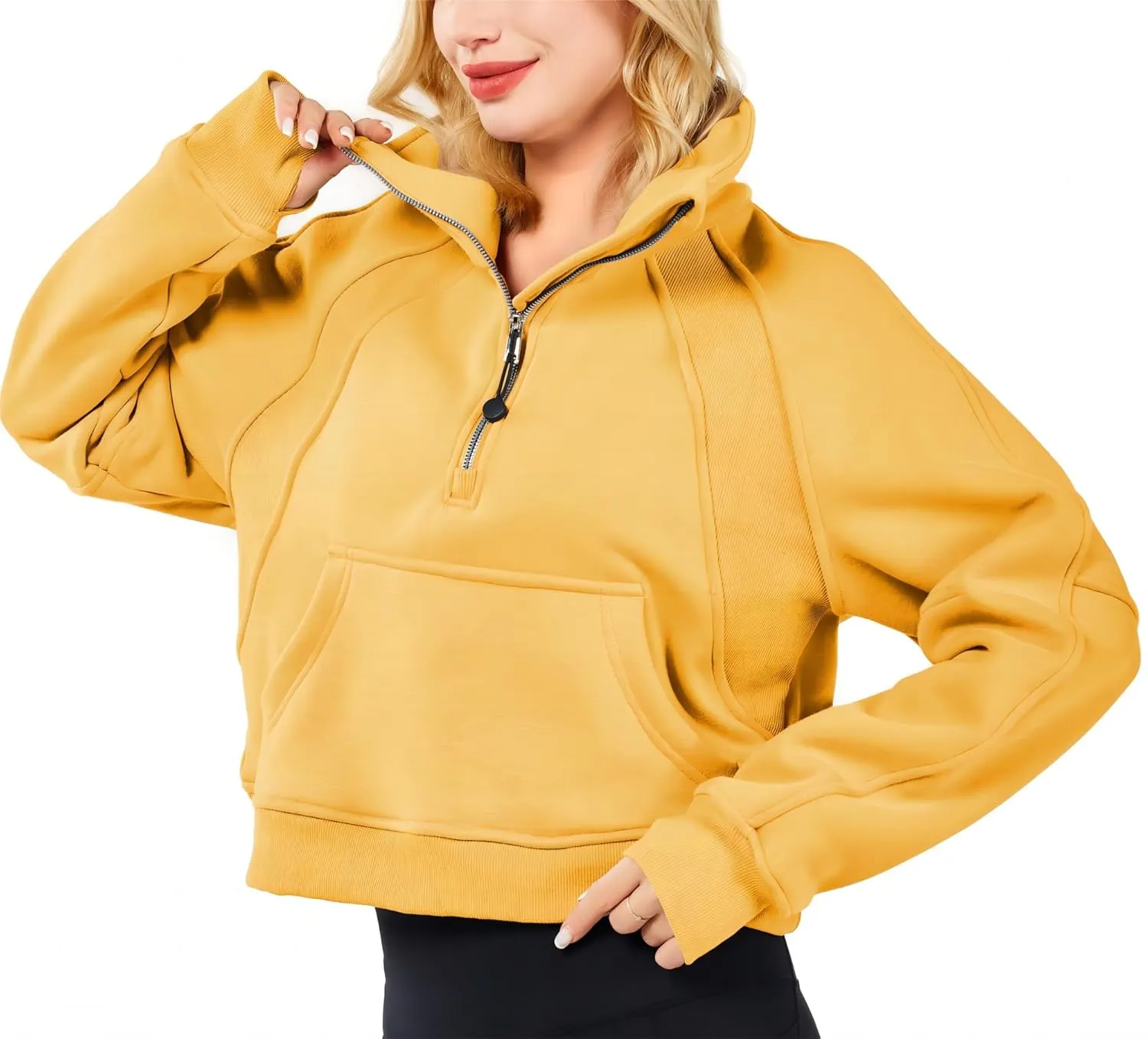 Womens Half Zip Sweatshirt Jacket Pullover Fleece Lined Hoodies Fall Outfits Clothes Crop Tops Sweater Thumb Hole