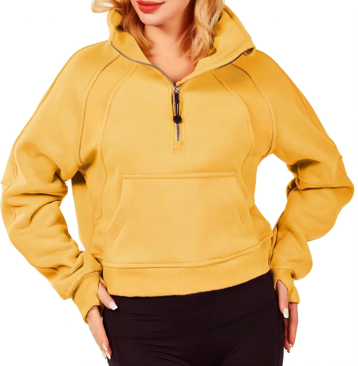 Womens Half Zip Sweatshirt Jacket Pullover Fleece Lined Hoodies Fall Outfits Clothes Crop Tops Sweater Thumb Hole