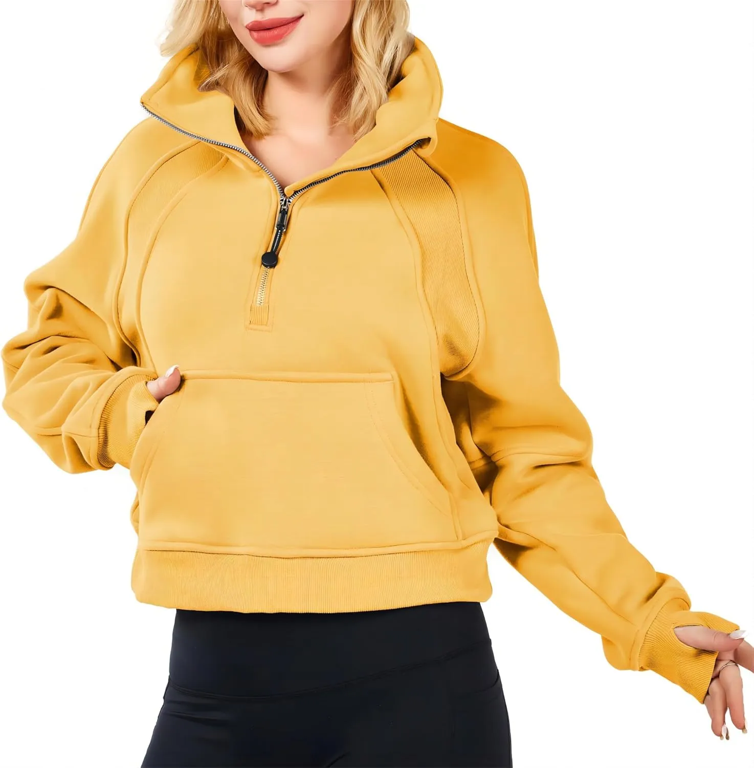 Womens Half Zip Sweatshirt Jacket Pullover Fleece Lined Hoodies Fall Outfits Clothes Crop Tops Sweater Thumb Hole