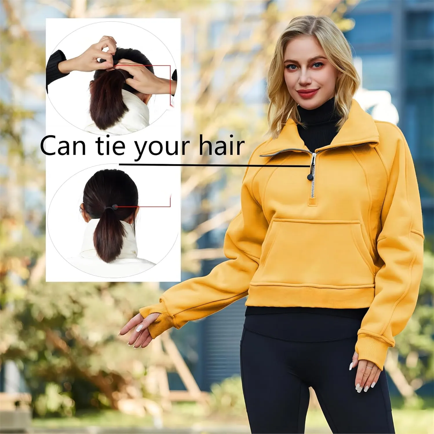 Womens Half Zip Sweatshirt Jacket Pullover Fleece Lined Hoodies Fall Outfits Clothes Crop Tops Sweater Thumb Hole