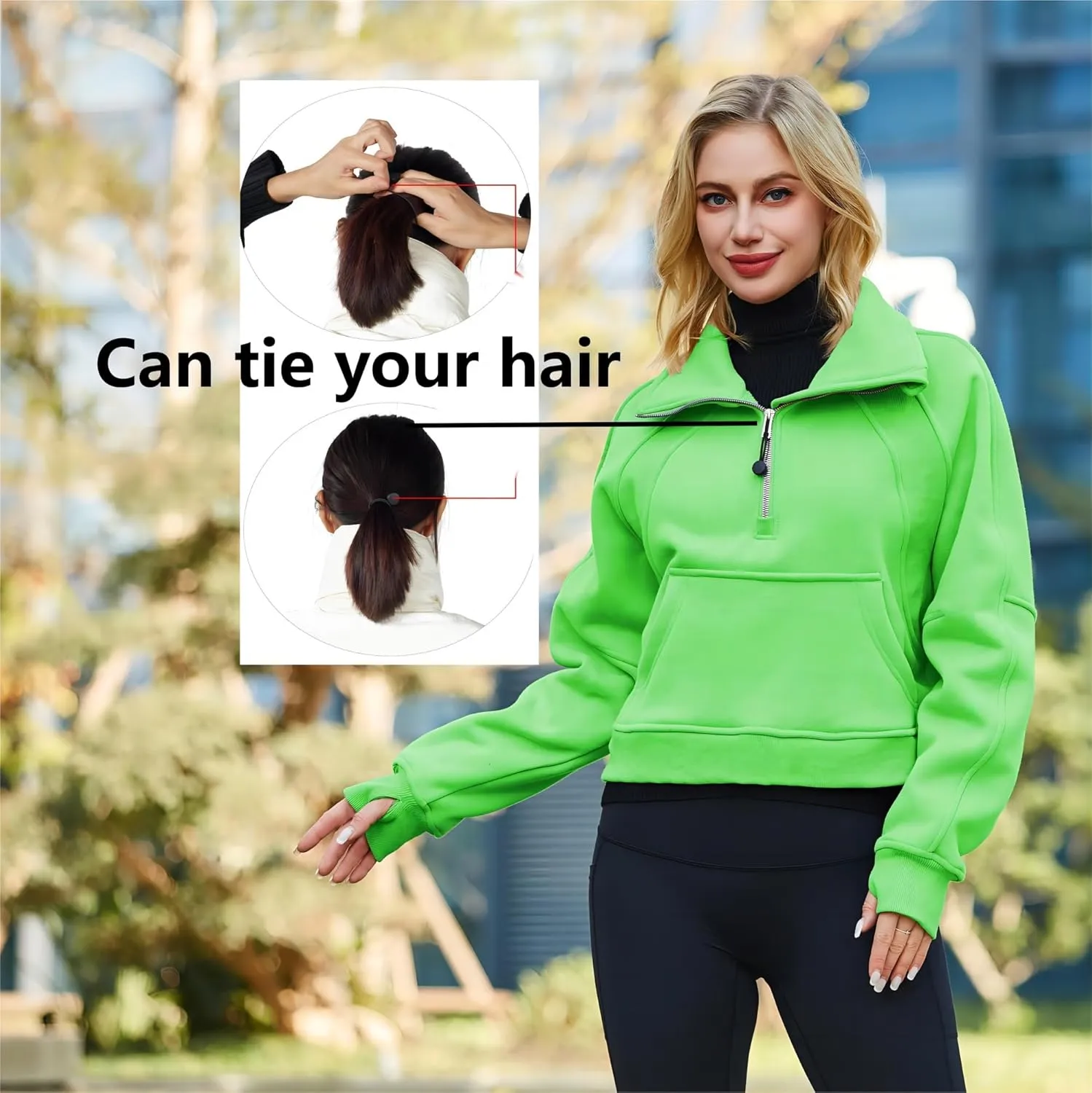 Womens Half Zip Sweatshirt Jacket Pullover Fleece Lined Hoodies Fall Outfits Clothes Crop Tops Sweater Thumb Hole