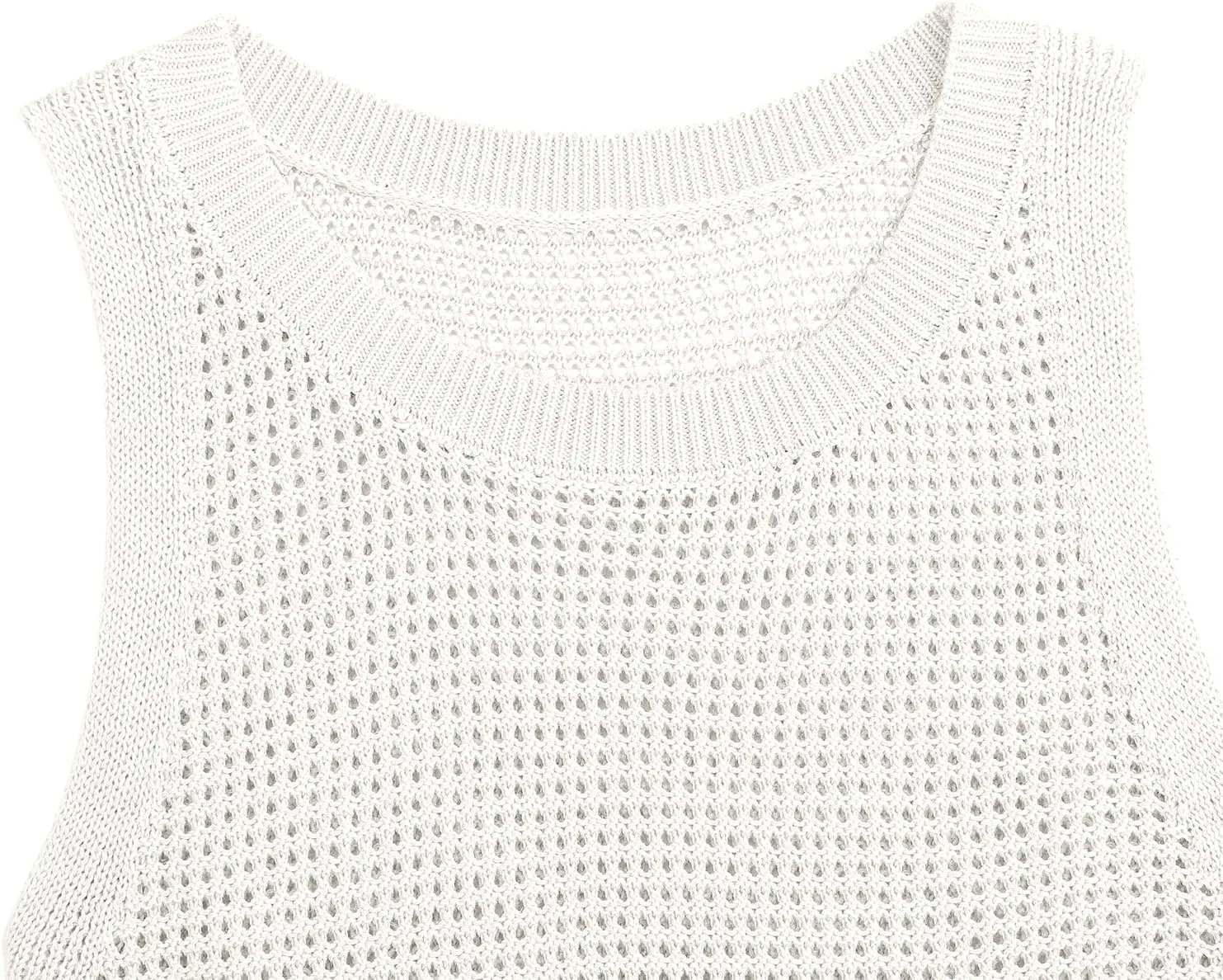 Womens Knit Sweater Vest Summer Tank Tops Round Neck Crochet Hollow Out Sleeveless Crop Top