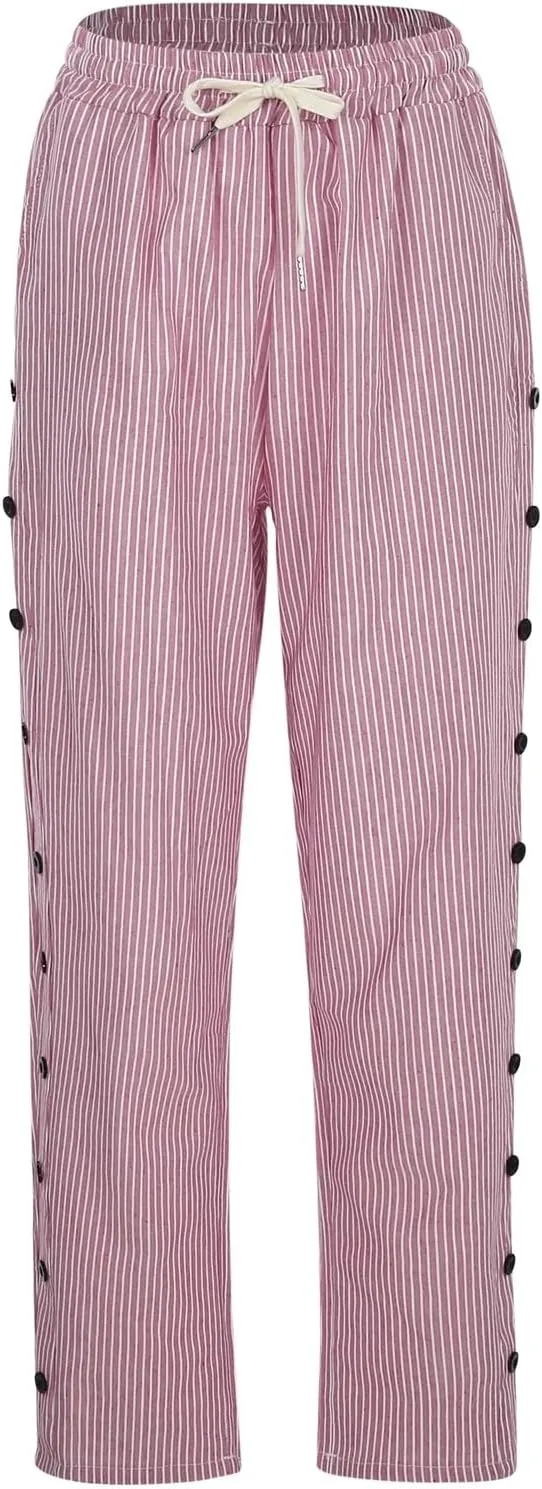 Womens Linen Pants Petite Length High Waisted Drawstring Summer Casual Beach Vacation Capri Pants with Pockets