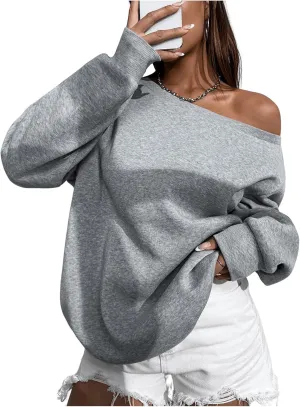 Women's Off The Shoulder Sweatshirt Drop Shoulder Long Sleeve Pullover Tops Trendy Fall Outfits