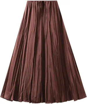 Women's Pleated Skirt Elegant A-Line High Waist Crinkled Midi Skirts Casual Summer Outfits