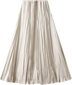 Women's Pleated Skirt Elegant A-Line High Waist Crinkled Midi Skirts Casual Summer Outfits