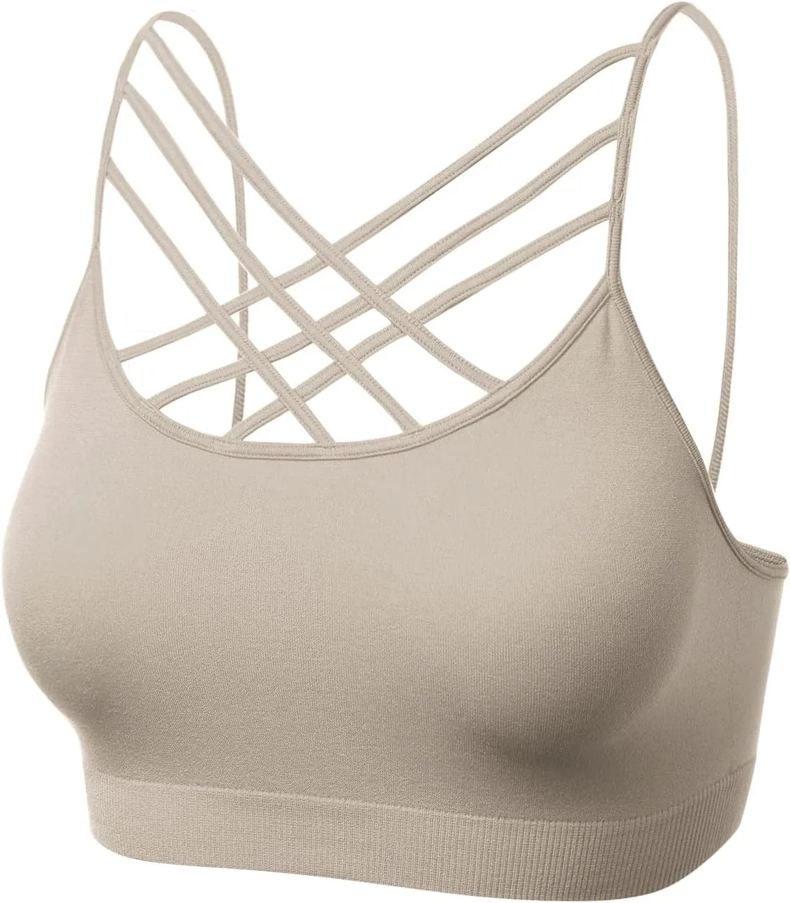 Women's Sports Bra Criss Cross Strappy Bandeau Cami Wirefree Bralette Tops