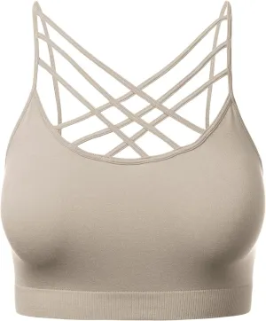 Women's Sports Bra Criss Cross Strappy Bandeau Cami Wirefree Bralette Tops