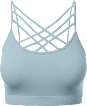 Women's Sports Bra Criss Cross Strappy Bandeau Cami Wirefree Bralette Tops