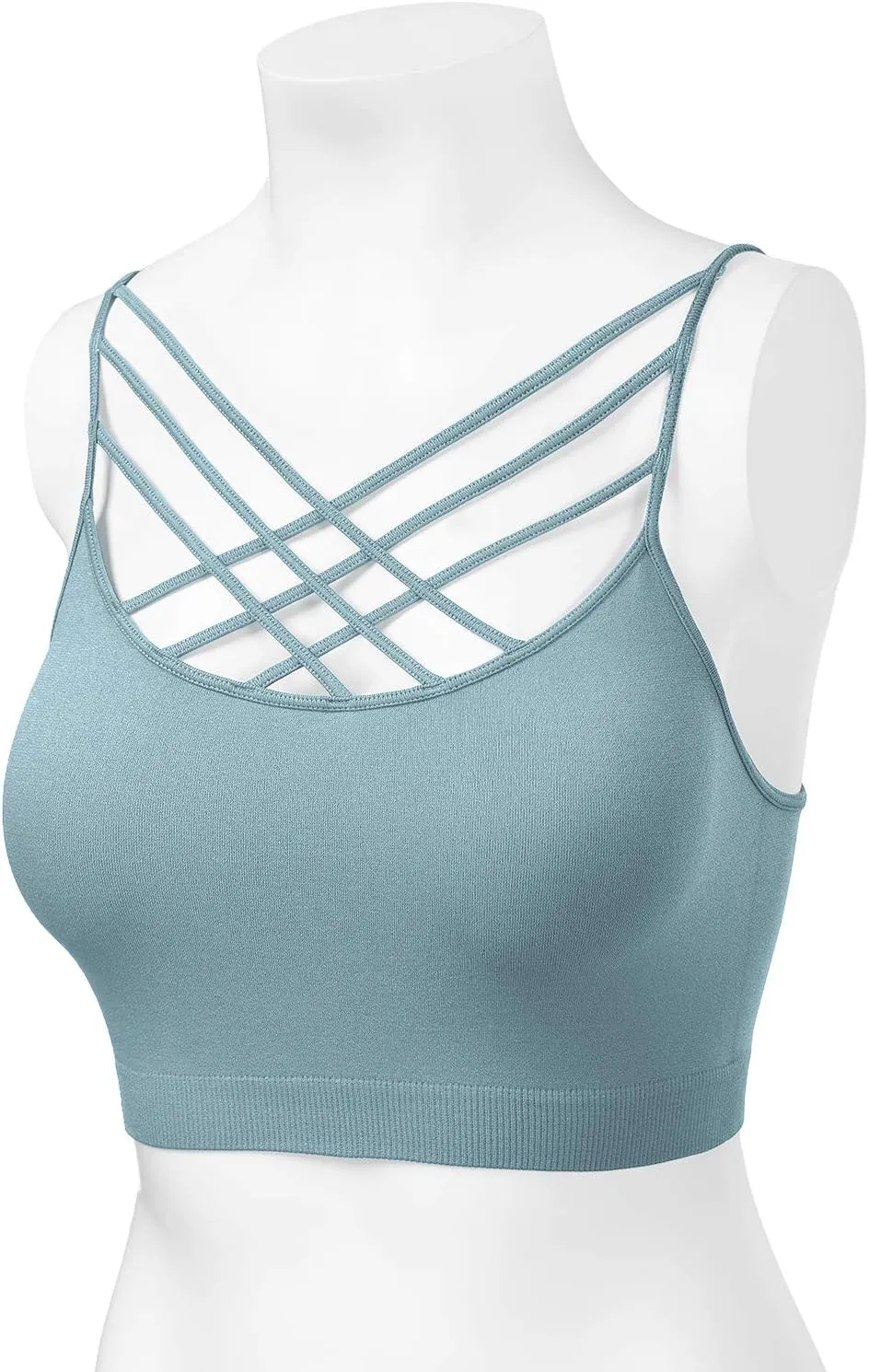 Women's Sports Bra Criss Cross Strappy Bandeau Cami Wirefree Bralette Tops