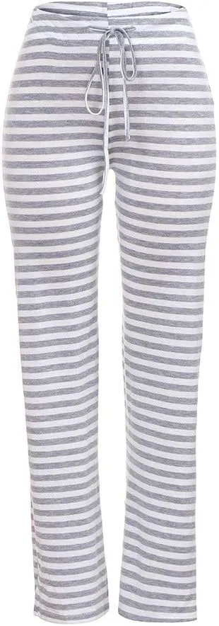 Womens Striped Wide Leg Pants Elastic High Waist Drawstring Trousers Loose Fitness Dancing Yoga Pants