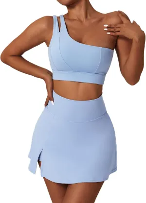 Women's Tennis Skirts Sport Bra Sets High Waisted Golf Skorts Skirt One Shoulder Sports Bra Running Workout Activewear