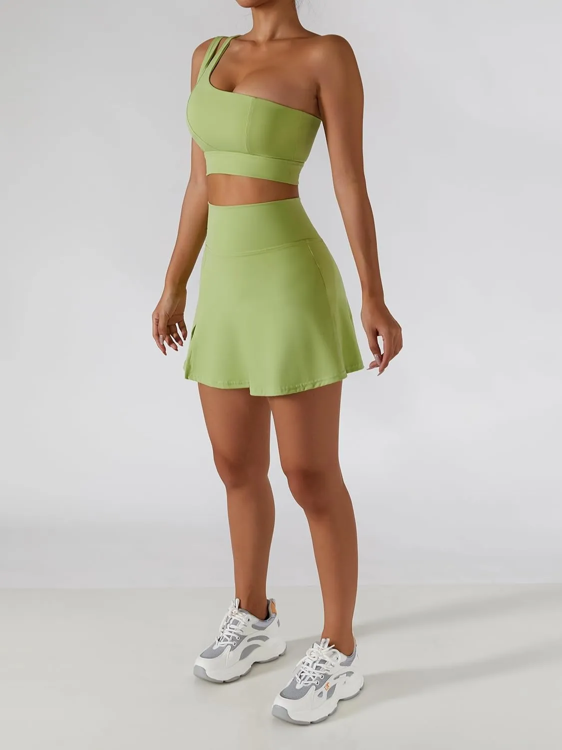 Women's Tennis Skirts Sport Bra Sets High Waisted Golf Skorts Skirt One Shoulder Sports Bra Running Workout Activewear