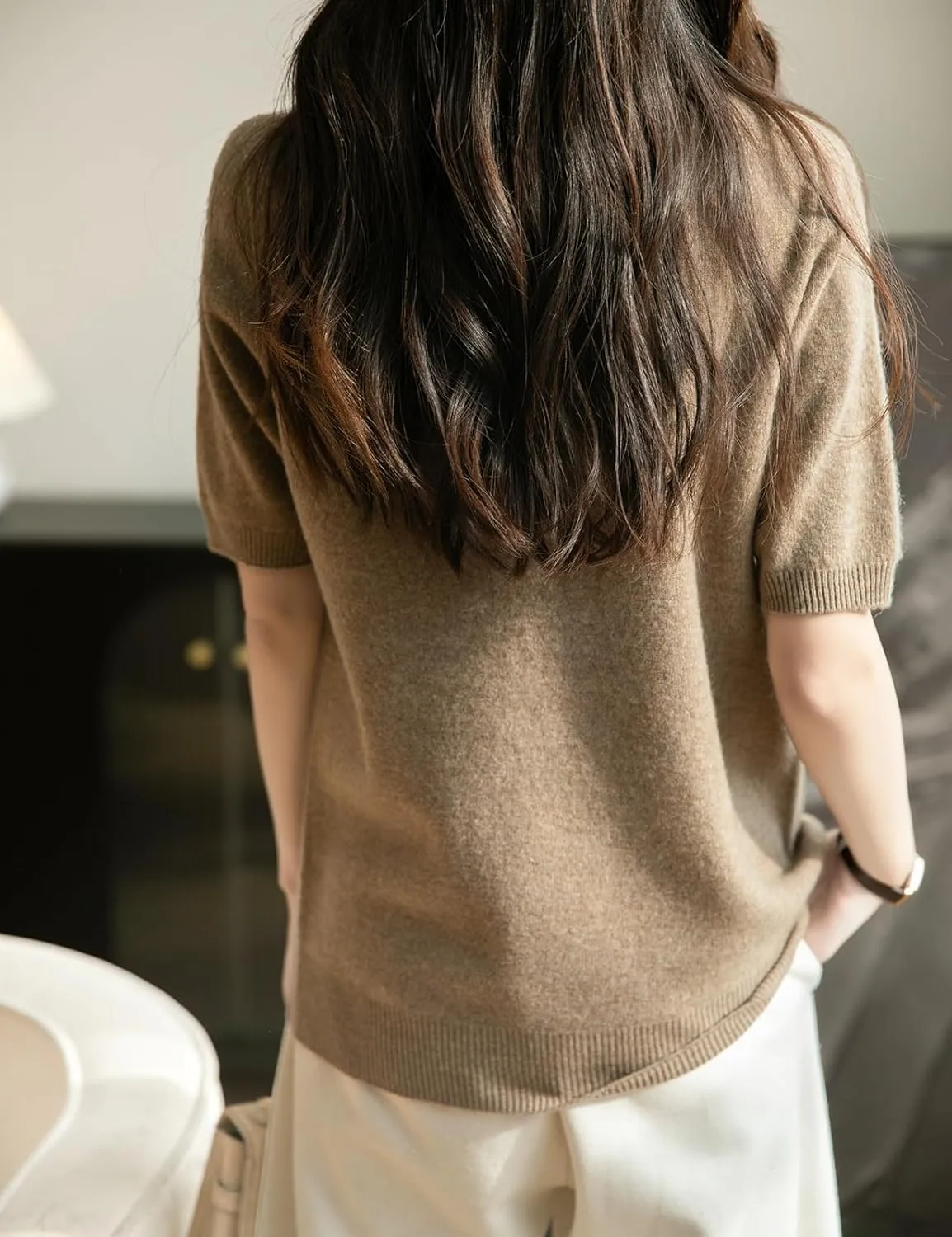 Women's Turtleneck 100% Merino Wool Spring Fall Winter First-Line Ready to Wear Seamless Knit Short Sleeve Sweater