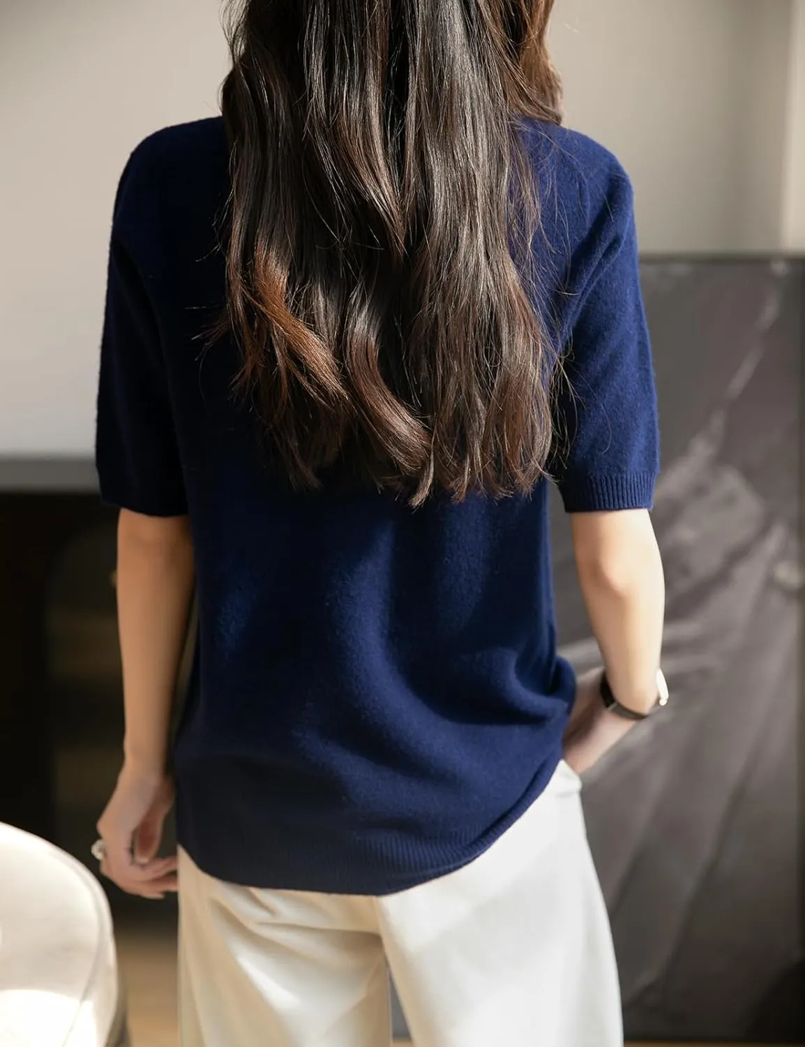 Women's Turtleneck 100% Merino Wool Spring Fall Winter First-Line Ready to Wear Seamless Knit Short Sleeve Sweater