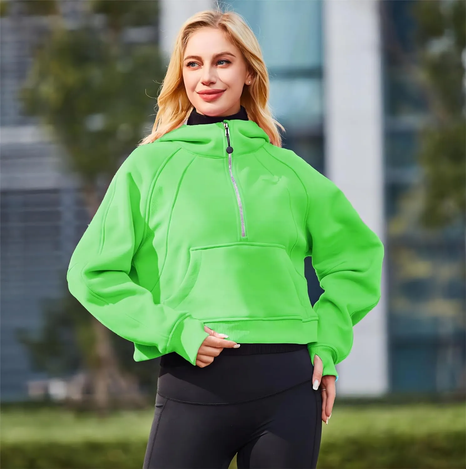 Workout Hoodies for Women Half Zip Fleece Lined Pullover Long Sleeve Crop Tops Sweater Thumb Hole