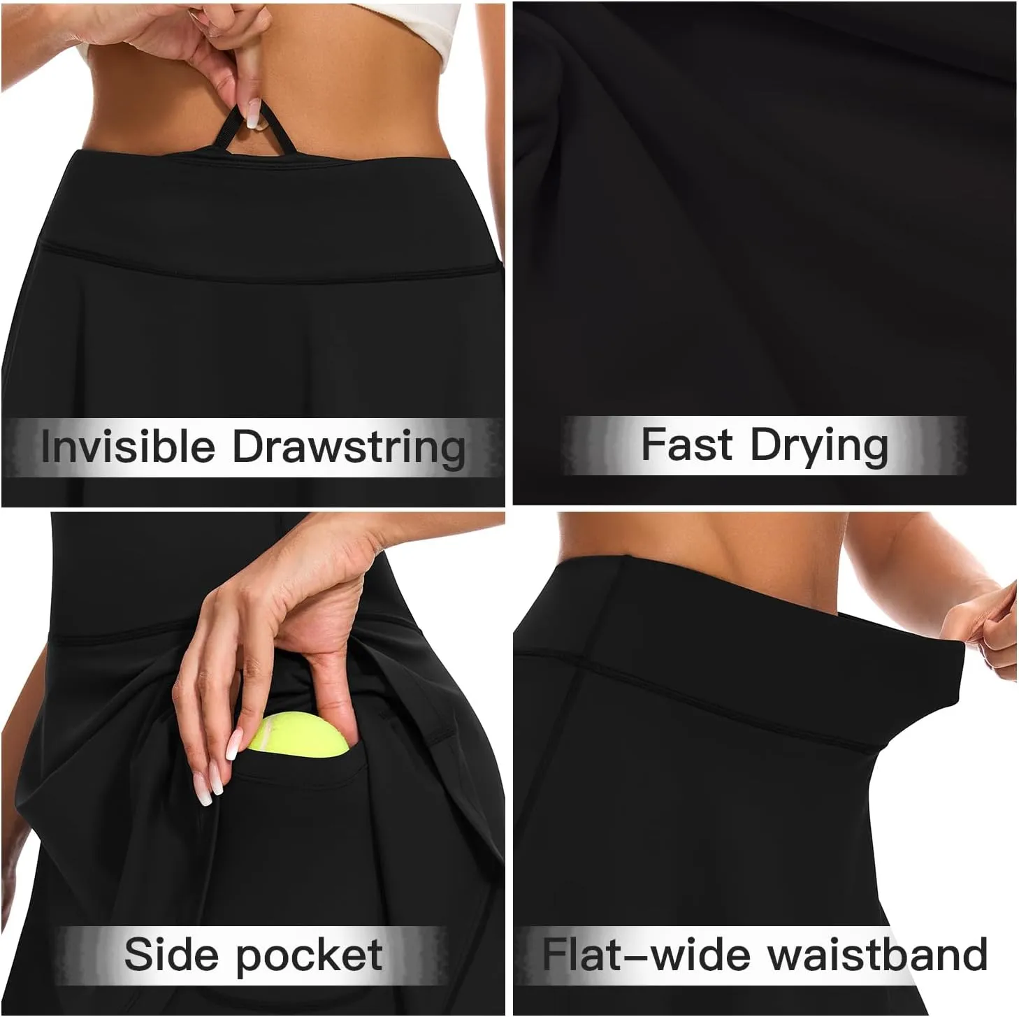 WOWENY Tennis Skirted Leggings with Pockets for Women Active Ruffle Pleated Golf Capris with Skort Pickleball Yoga Running