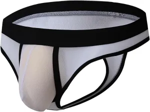 Xiaojmake Men's Sexy Mesh Breathable Briefs Ice Silk Knit Low Rise Pouch Briefs Underwear G Strings Thongs with Bulge Pouch