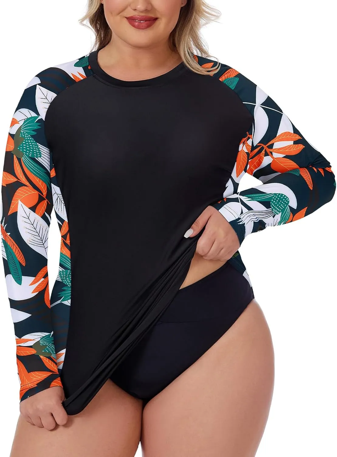 Zamowoty Women's Plus Size Rash Guard Long Sleeve Swim Shirt UPF50  Sun Protection Loose Fit Quick Dry Swimsuit Tops