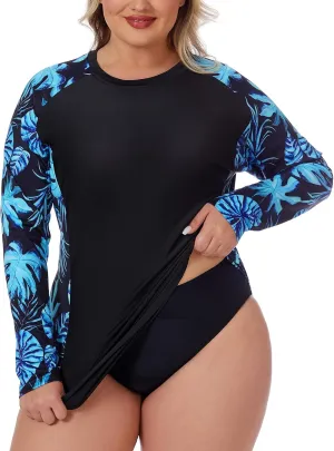 Zamowoty Women's Plus Size Rash Guard Long Sleeve Swim Shirt UPF50  Sun Protection Loose Fit Quick Dry Swimsuit Tops