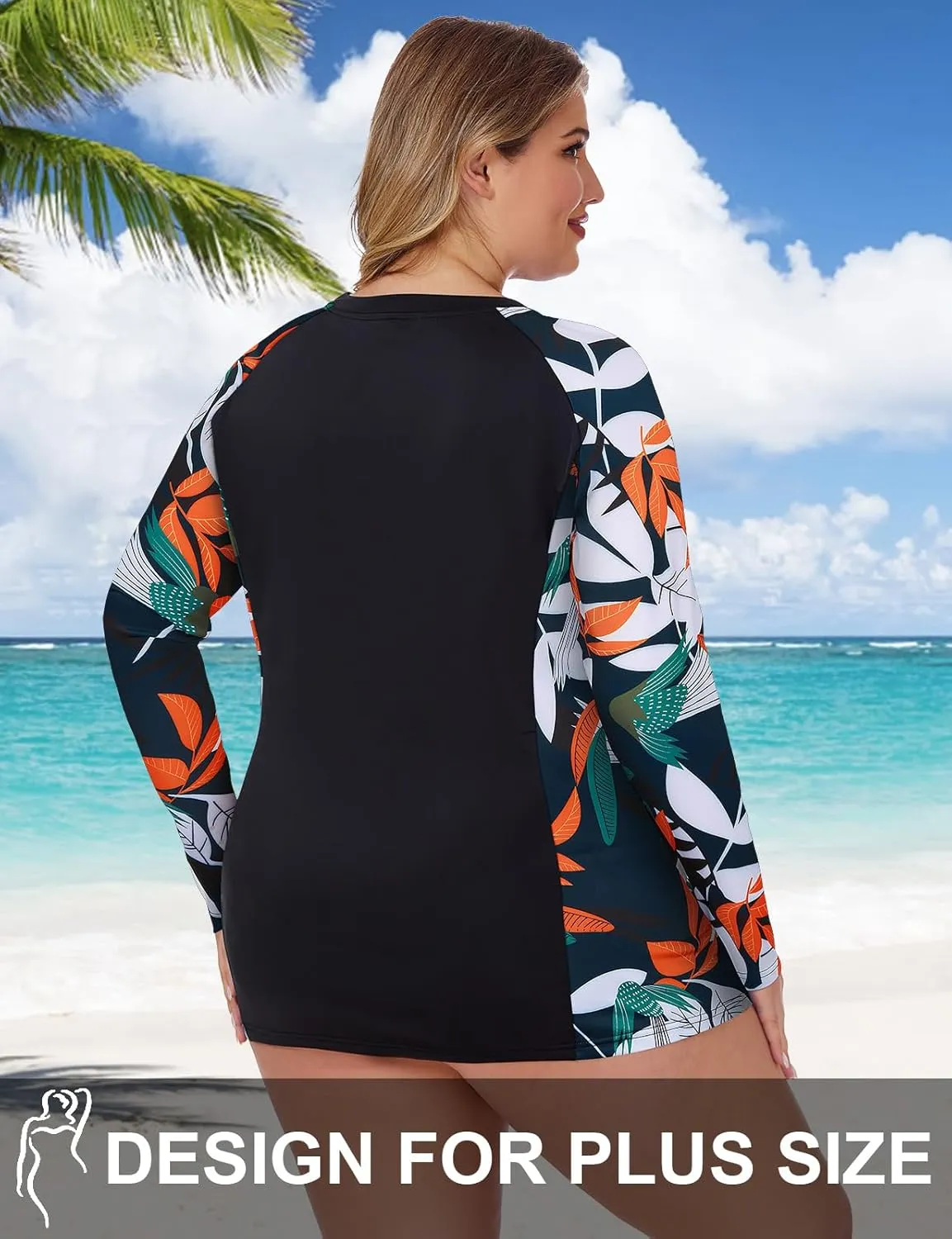 Zamowoty Women's Plus Size Rash Guard Long Sleeve Swim Shirt UPF50  Sun Protection Loose Fit Quick Dry Swimsuit Tops