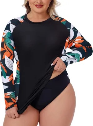 Zamowoty Women's Plus Size Rash Guard Long Sleeve Swim Shirt UPF50  Sun Protection Loose Fit Quick Dry Swimsuit Tops