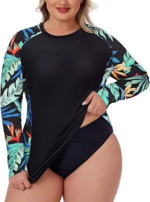 Zamowoty Women's Plus Size Rash Guard Long Sleeve Swim Shirt UPF50  Sun Protection Loose Fit Quick Dry Swimsuit Tops
