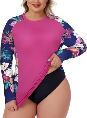 Zamowoty Women's Plus Size Rash Guard Long Sleeve Swim Shirt UPF50  Sun Protection Loose Fit Quick Dry Swimsuit Tops