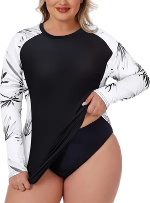 Zamowoty Women's Plus Size Rash Guard Long Sleeve Swim Shirt UPF50  Sun Protection Loose Fit Quick Dry Swimsuit Tops