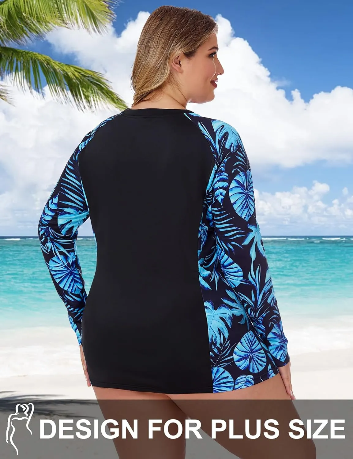 Zamowoty Women's Plus Size Rash Guard Long Sleeve Swim Shirt UPF50  Sun Protection Loose Fit Quick Dry Swimsuit Tops