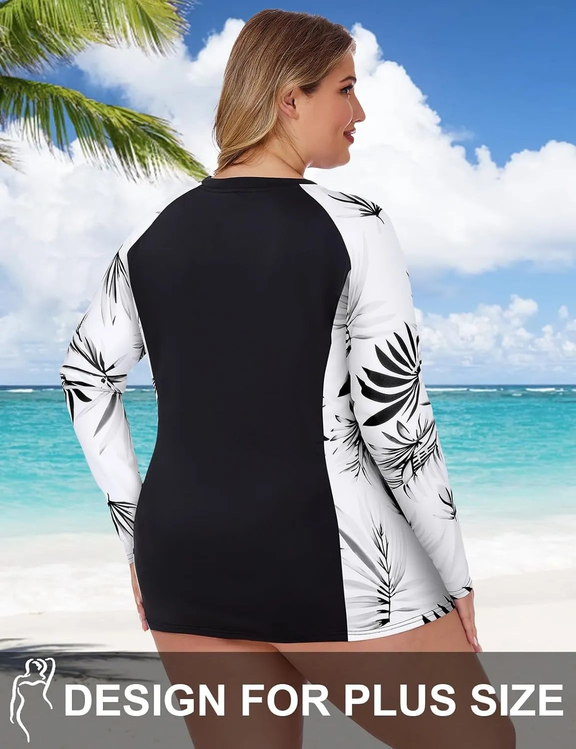 Zamowoty Women's Plus Size Rash Guard Long Sleeve Swim Shirt UPF50  Sun Protection Loose Fit Quick Dry Swimsuit Tops